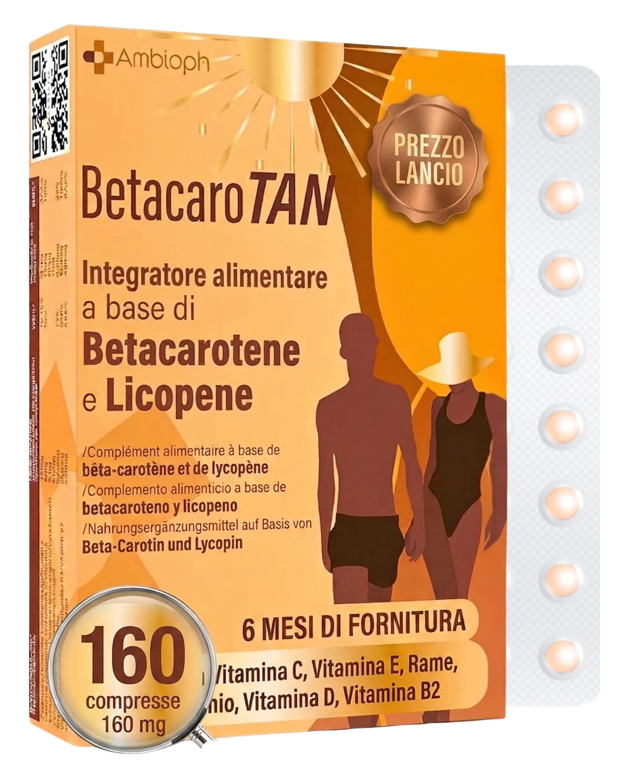BETACAROTENE Integratore abbronzatura con Betacarotene Per Abbronzatura Forte Altamente dosato Carotenoidi da Carote e vitamine per abbronzatura - Ambioph
