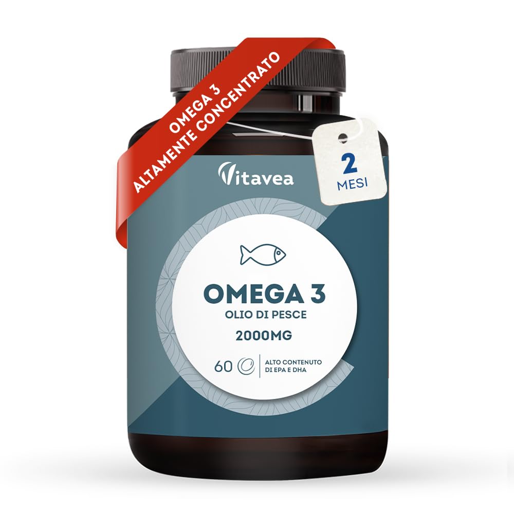 Omega 3-2000 mg - 1000mg EPA 500mg DHA - Senza Retrogusto - 2 Mesi
