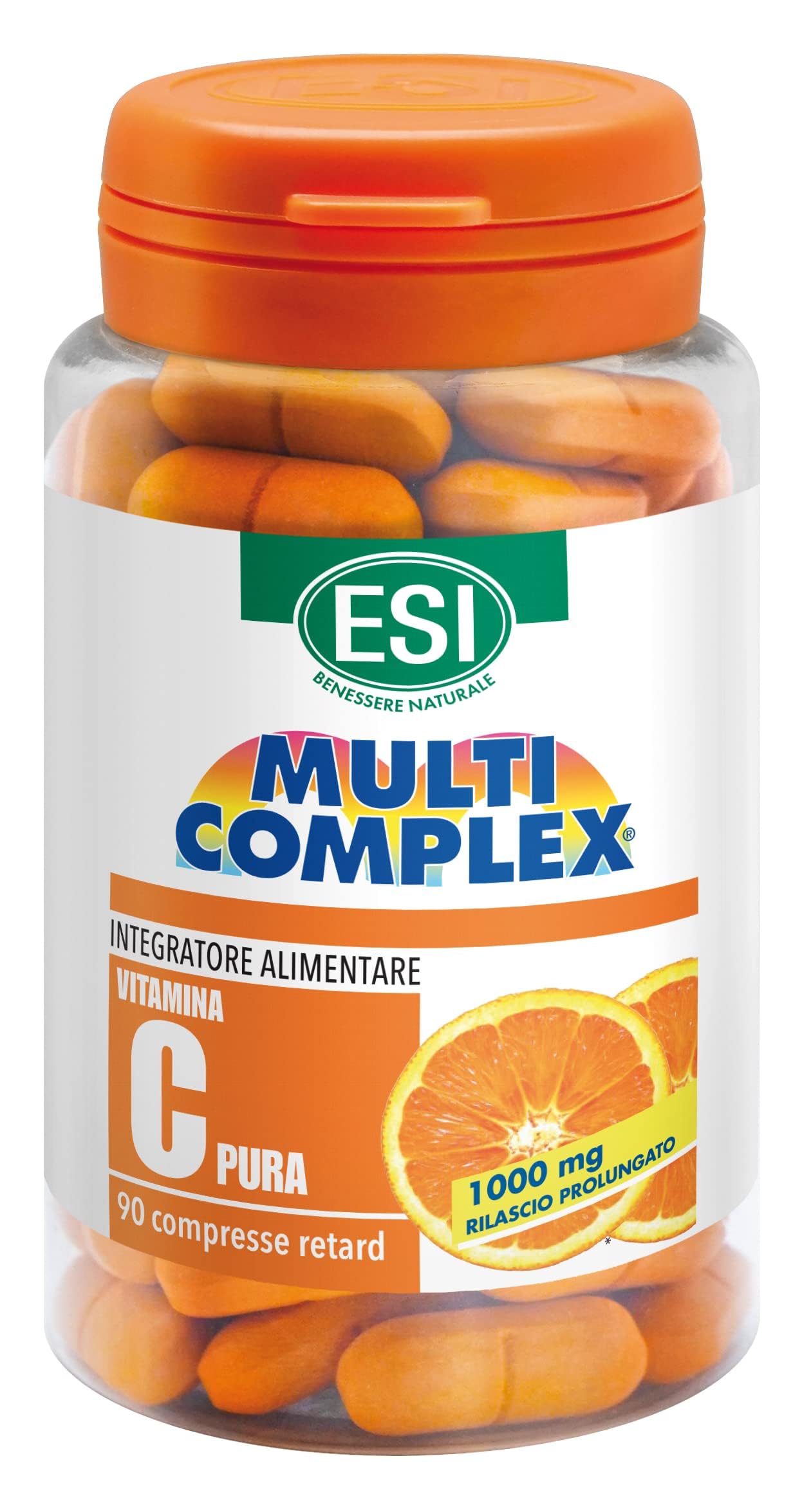 ESI - Multicomplex Vitamina C Pura Retard, Integratore Alimentare Massimo Dosaggio, a Rilascio Prolungato, 90 Compresse